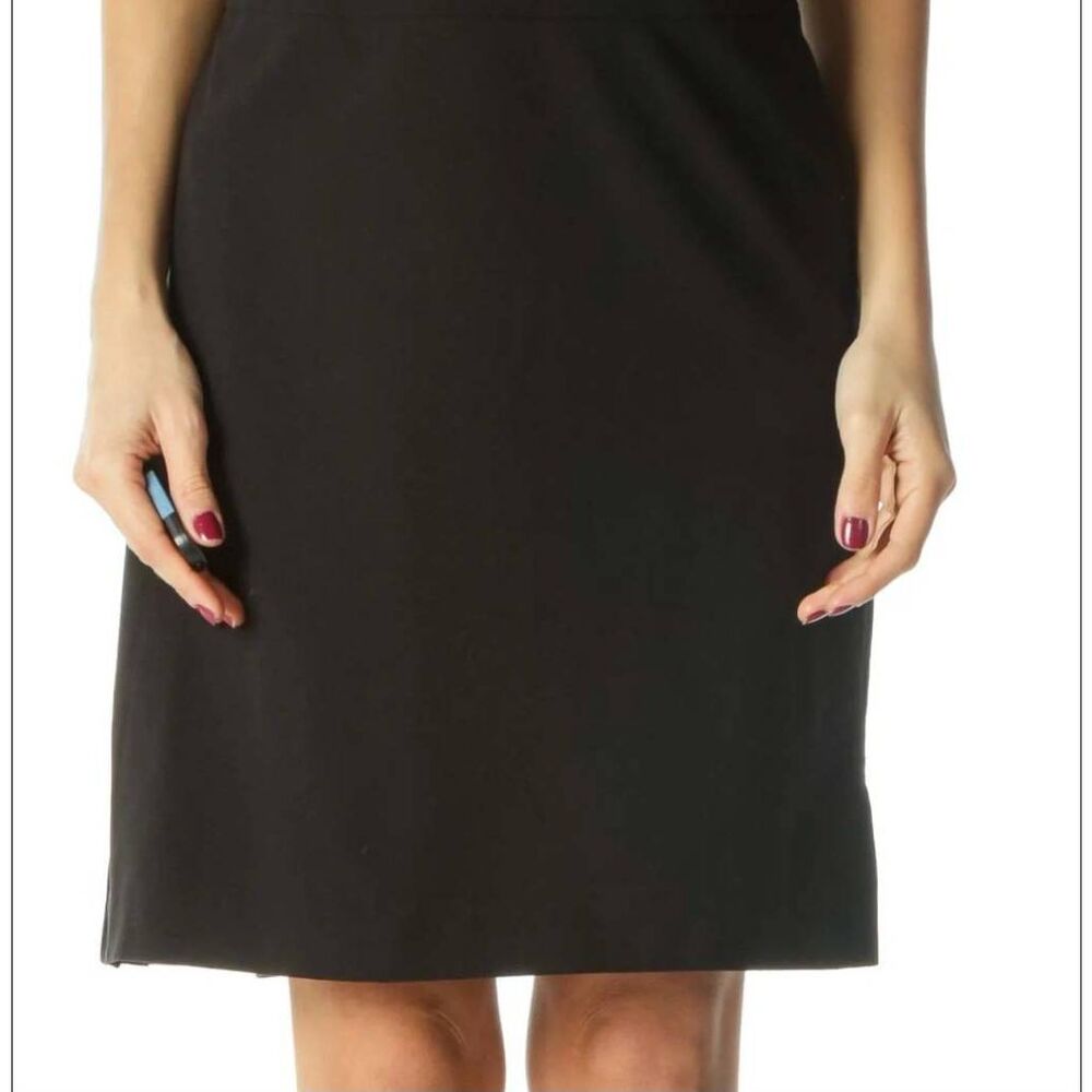 Amanda Smith Sz 14 100% Pure Wool Pencil Skirt Black Back Slit Zip Up